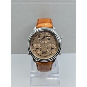 Picard & Cie PC650-1011 Triple Time Day Date Guilloche Mens Watch New Battery